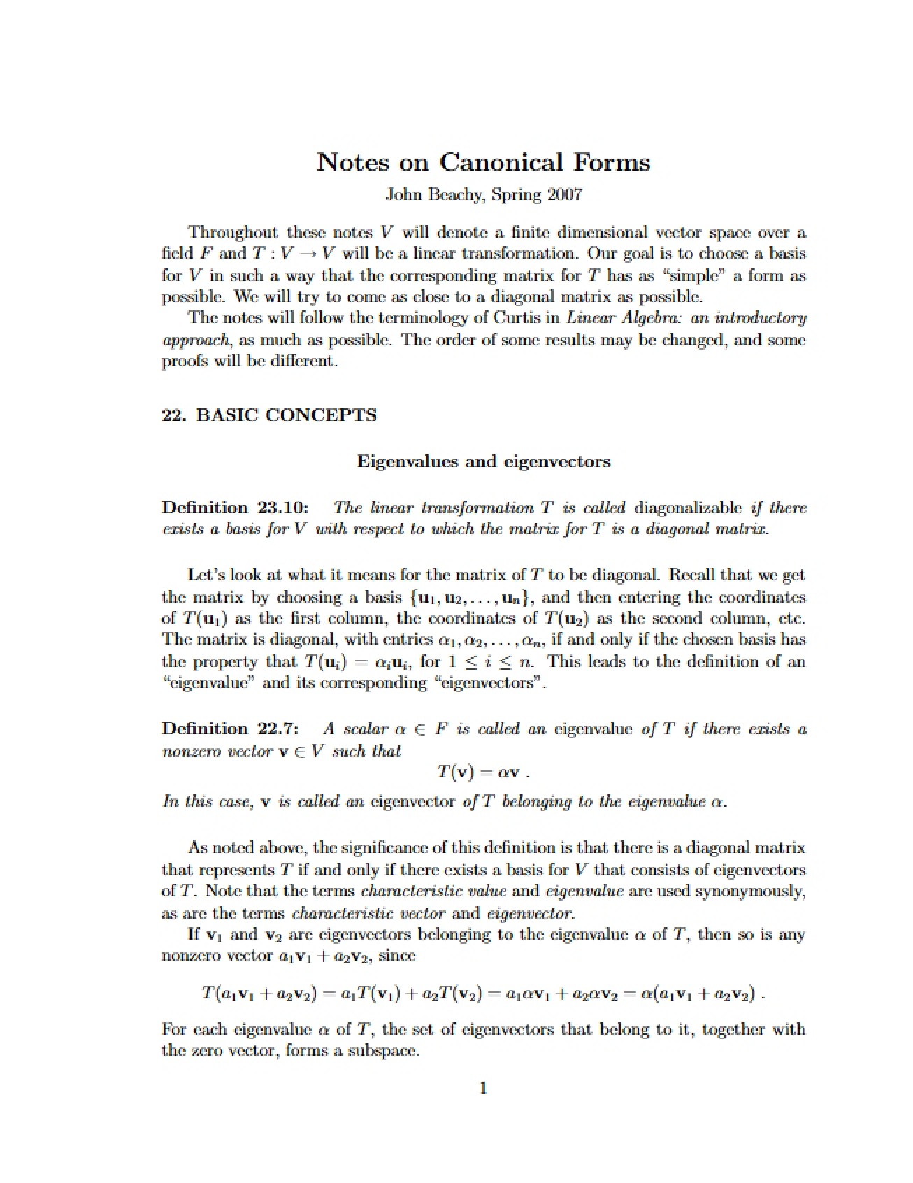 Canonical Form Notes