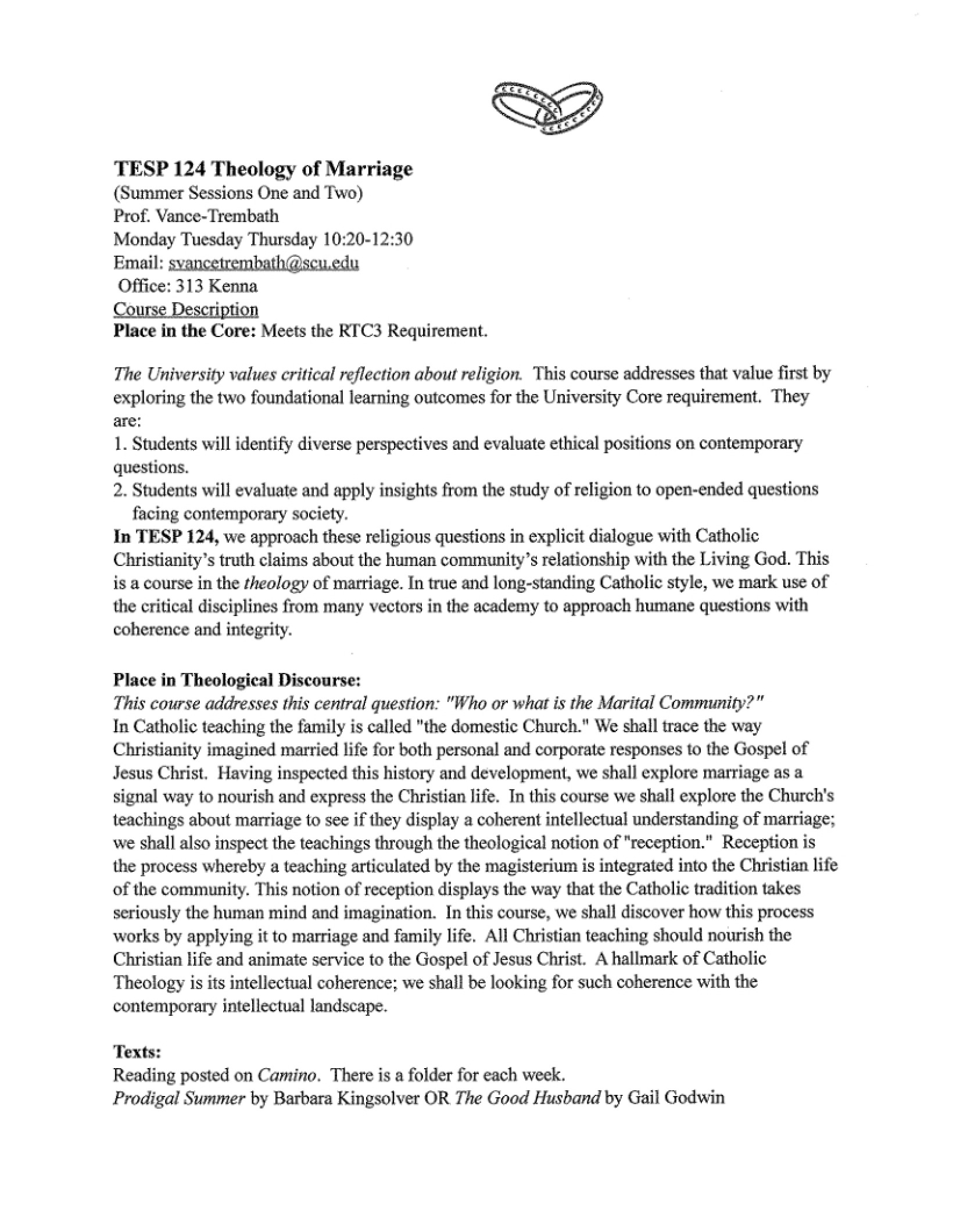 Marriage Theology Course Outline