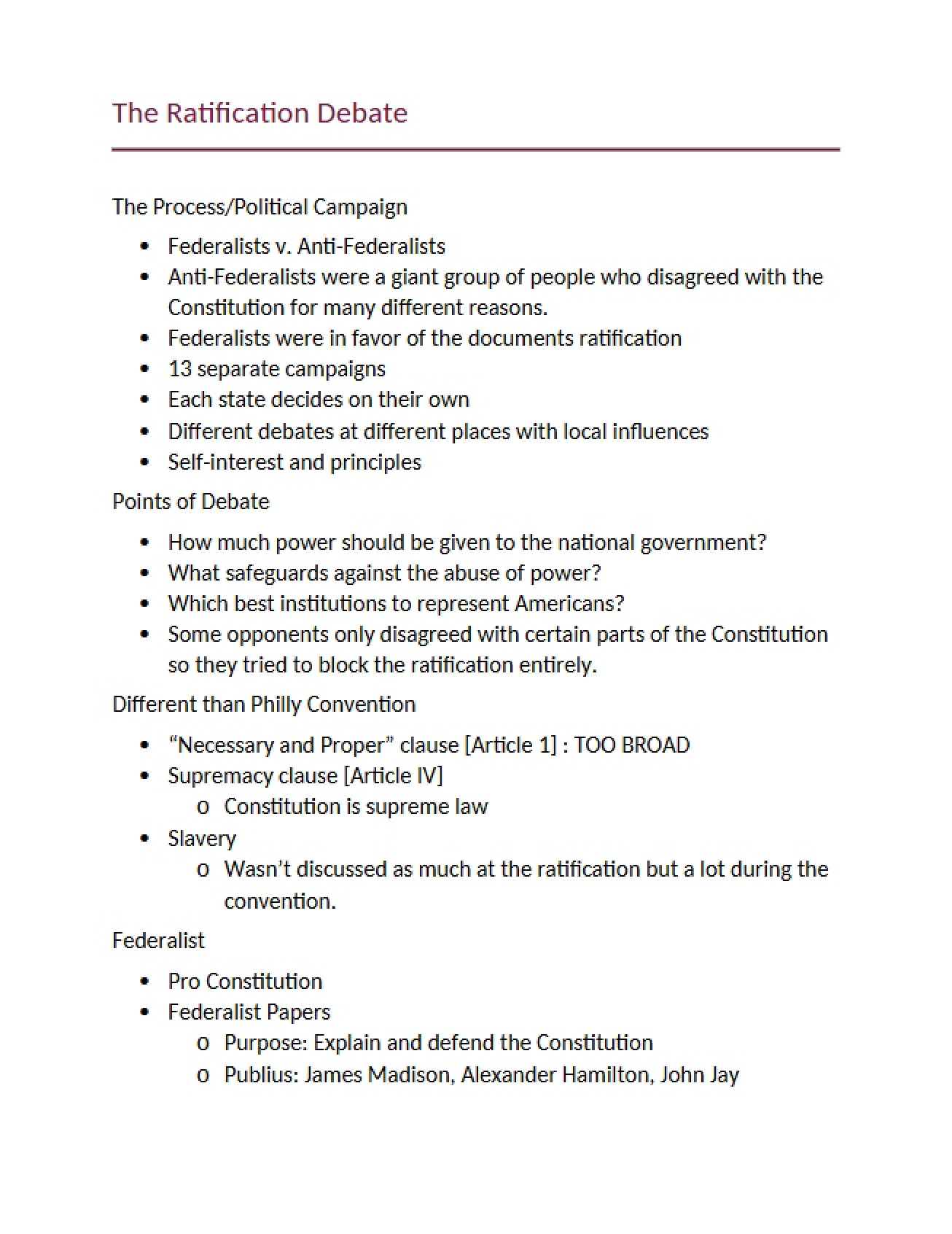 Debate Surrounding Ratification