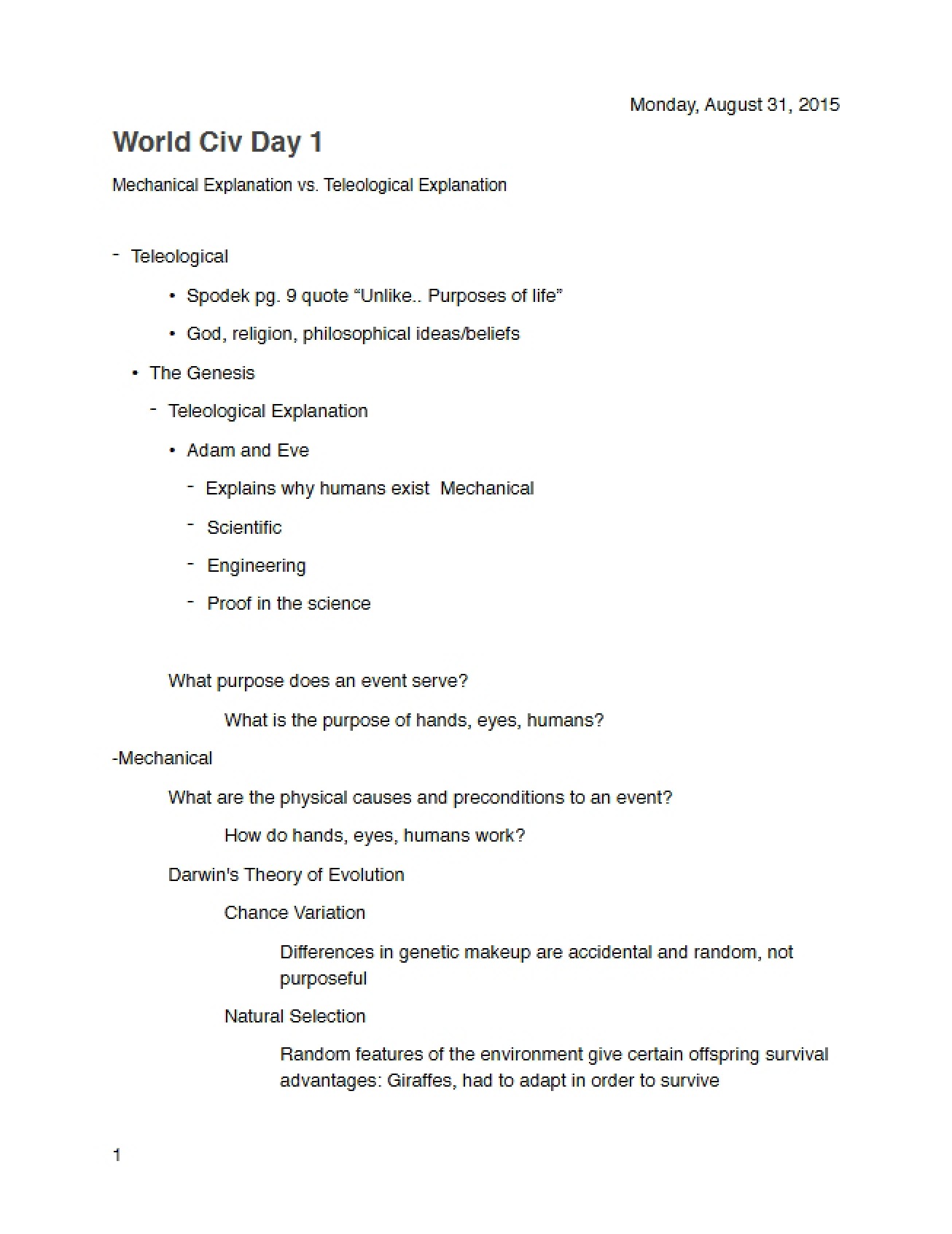 Teleological versus Mechanical Explanations