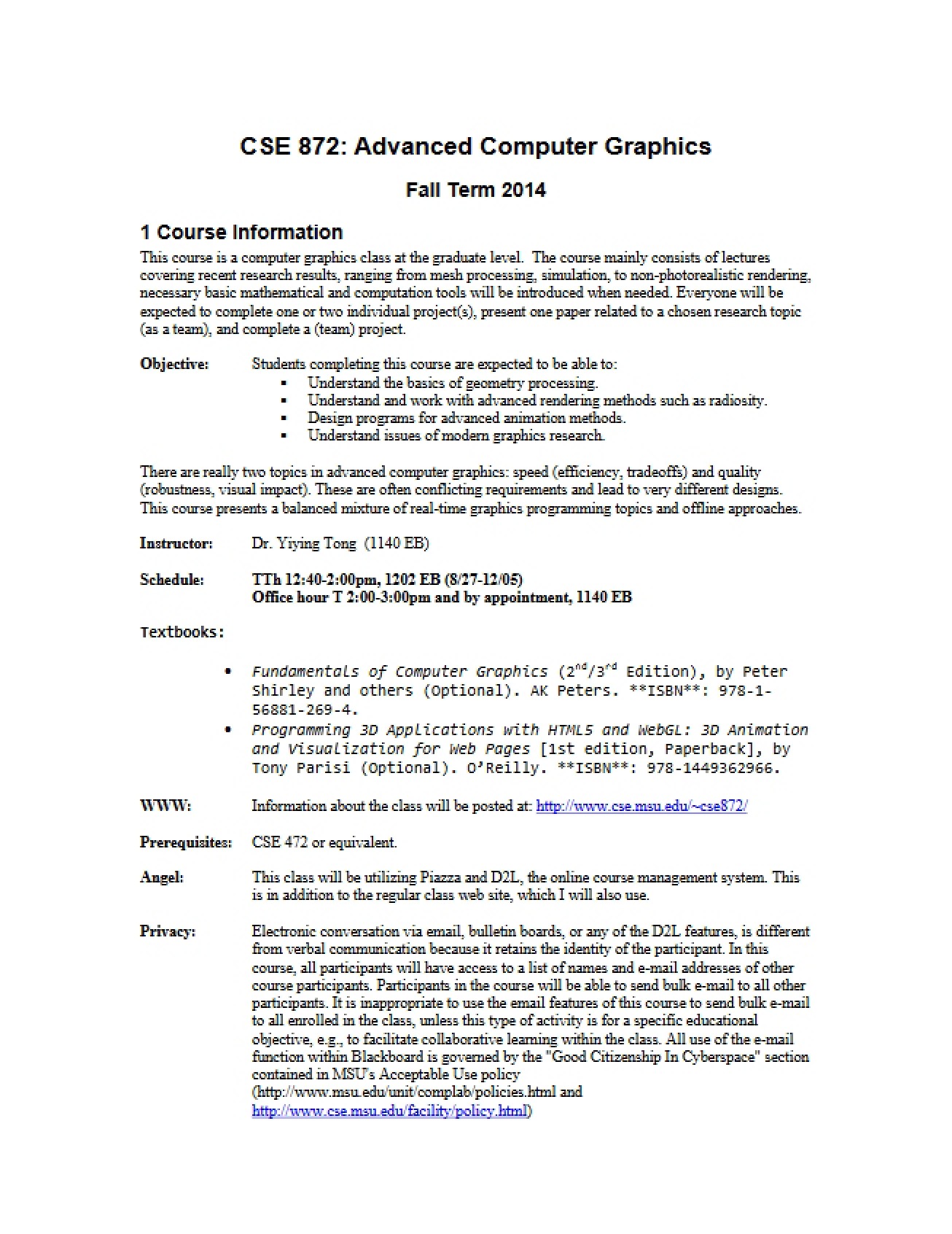 Advanced Computer Graphics Syllabus