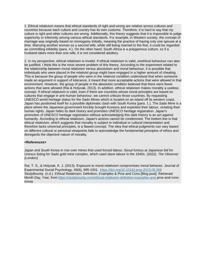Ethical Relativism - Morality and Culture