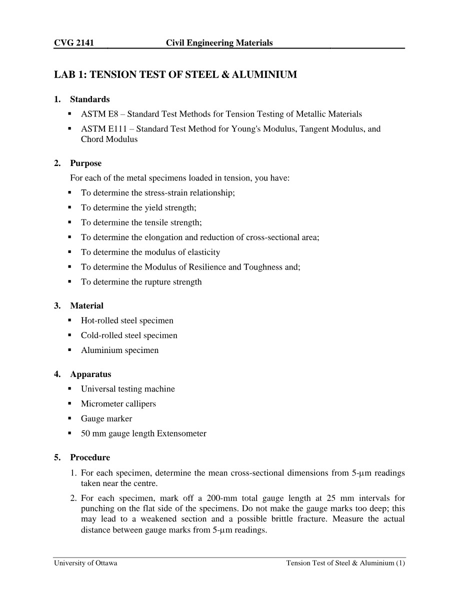 Tension Test - Steel and Aluminium