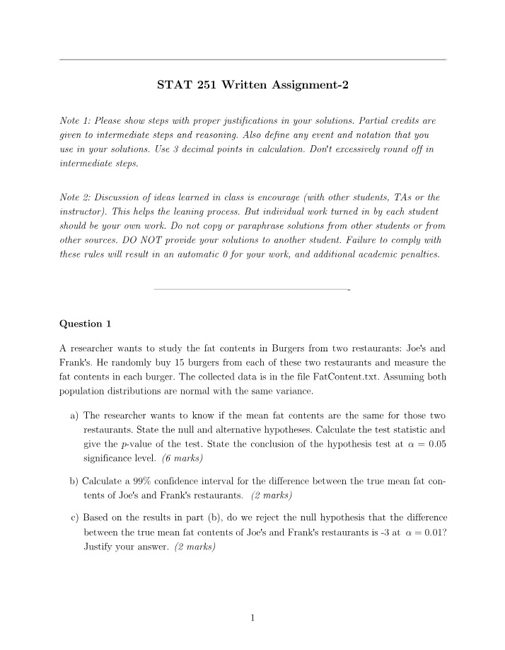 Written Assignment 2 - STAT 251
