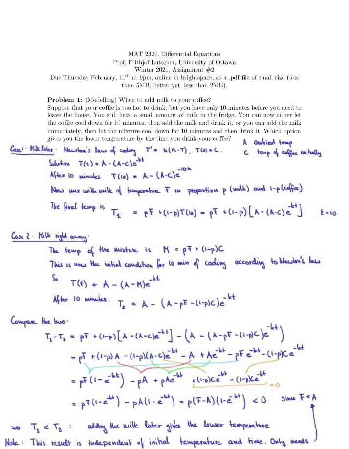 Solutions for MAT 2324 Assignment 2 - Winter 2021