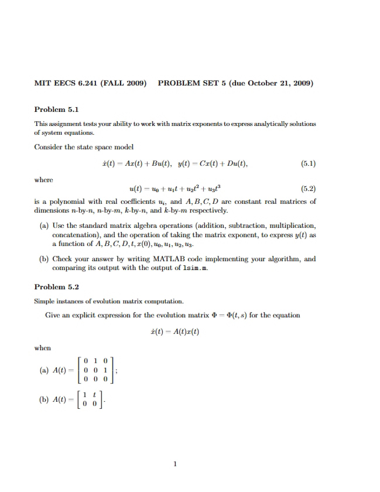 Fifth Problem Set