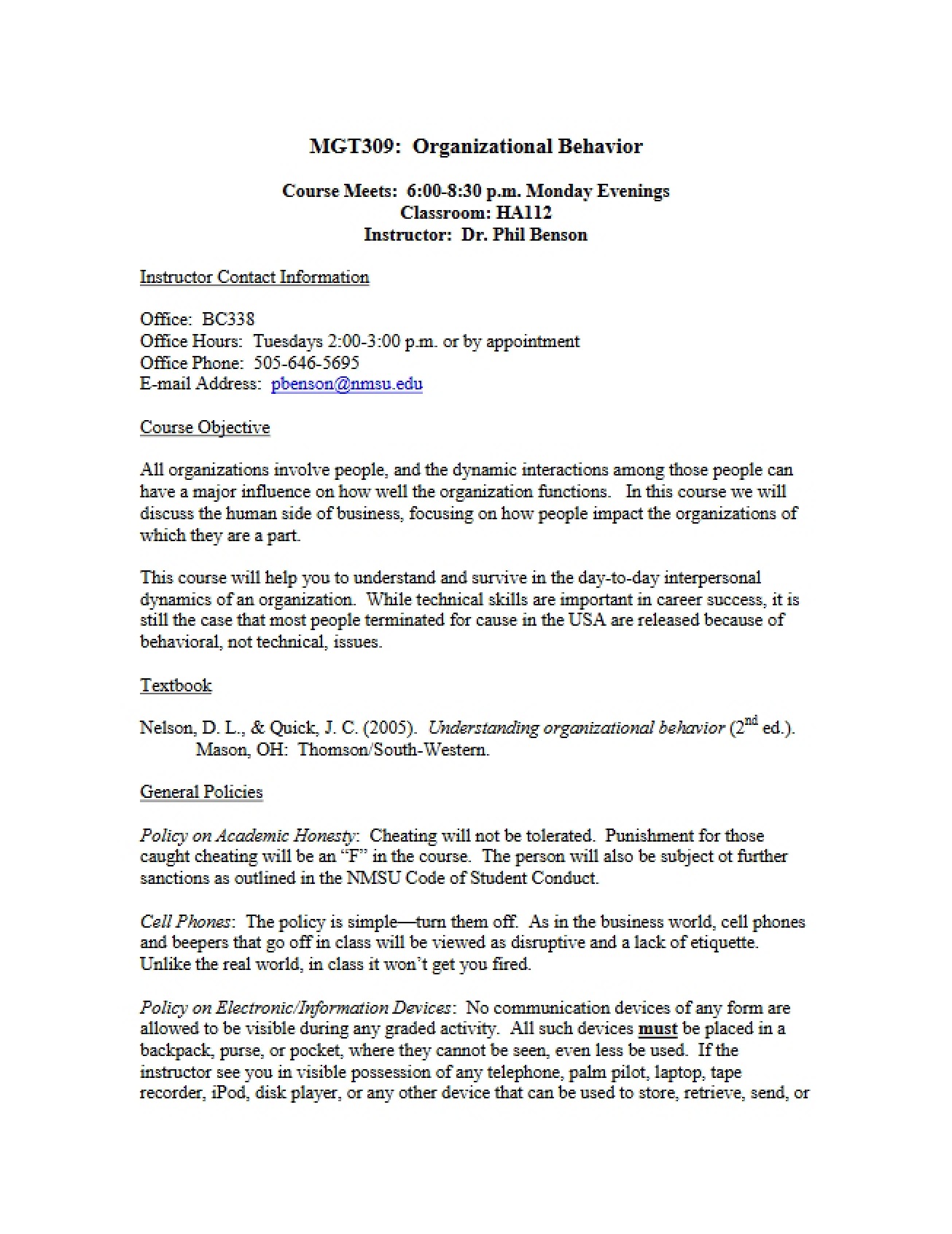Syllabus from Spring 2007 by Professor Benson