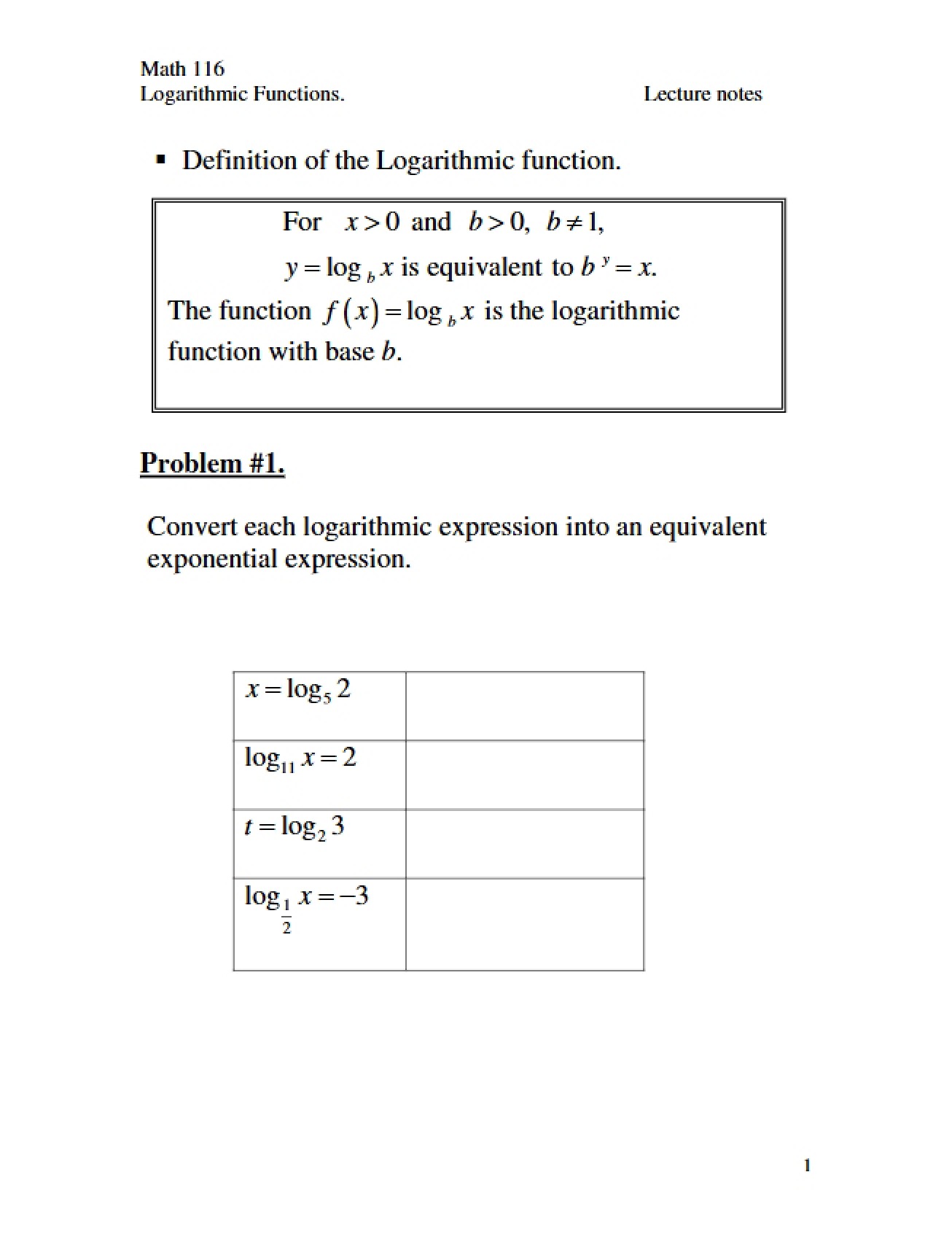 Log Functions Lecture 20