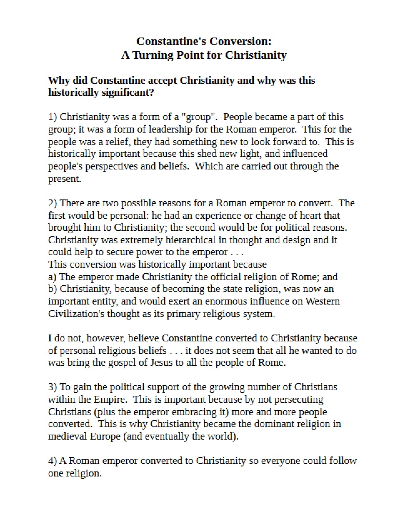Conversion of Constantine and its Impact on Christianity