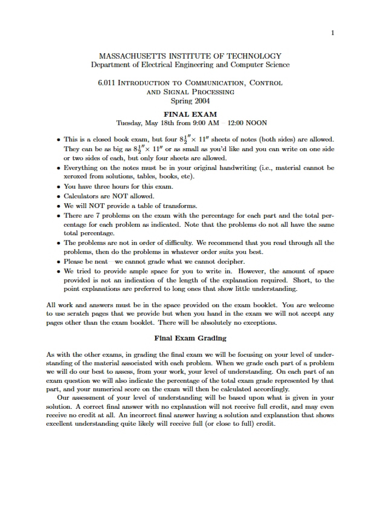 Signal Processing Final Exam