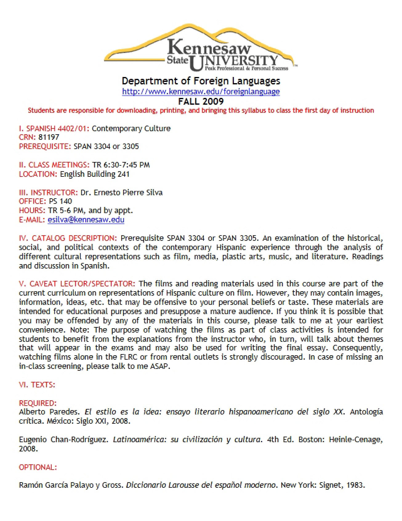 Course Information for Contemporary Culture