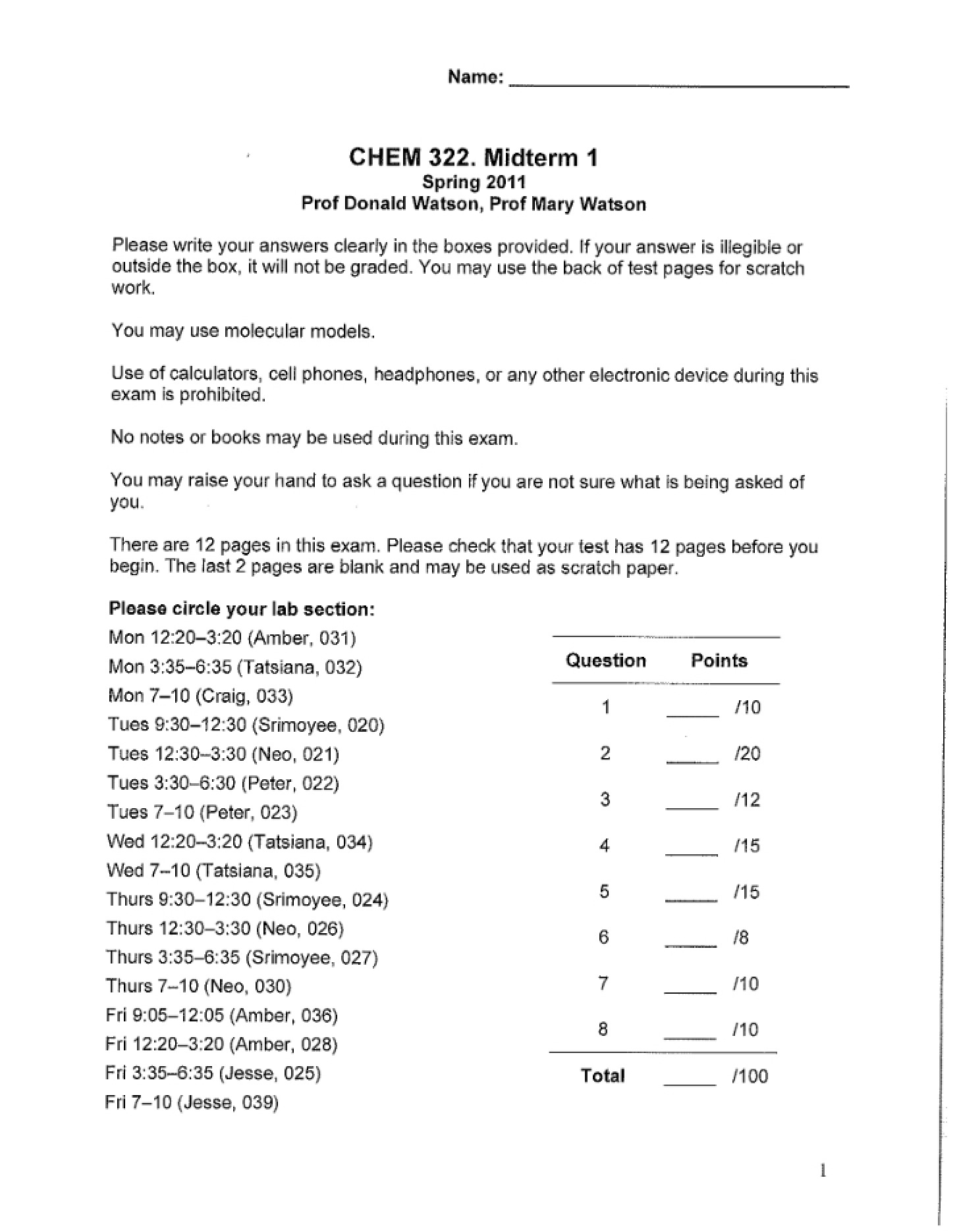 Midterm for CHEM322
