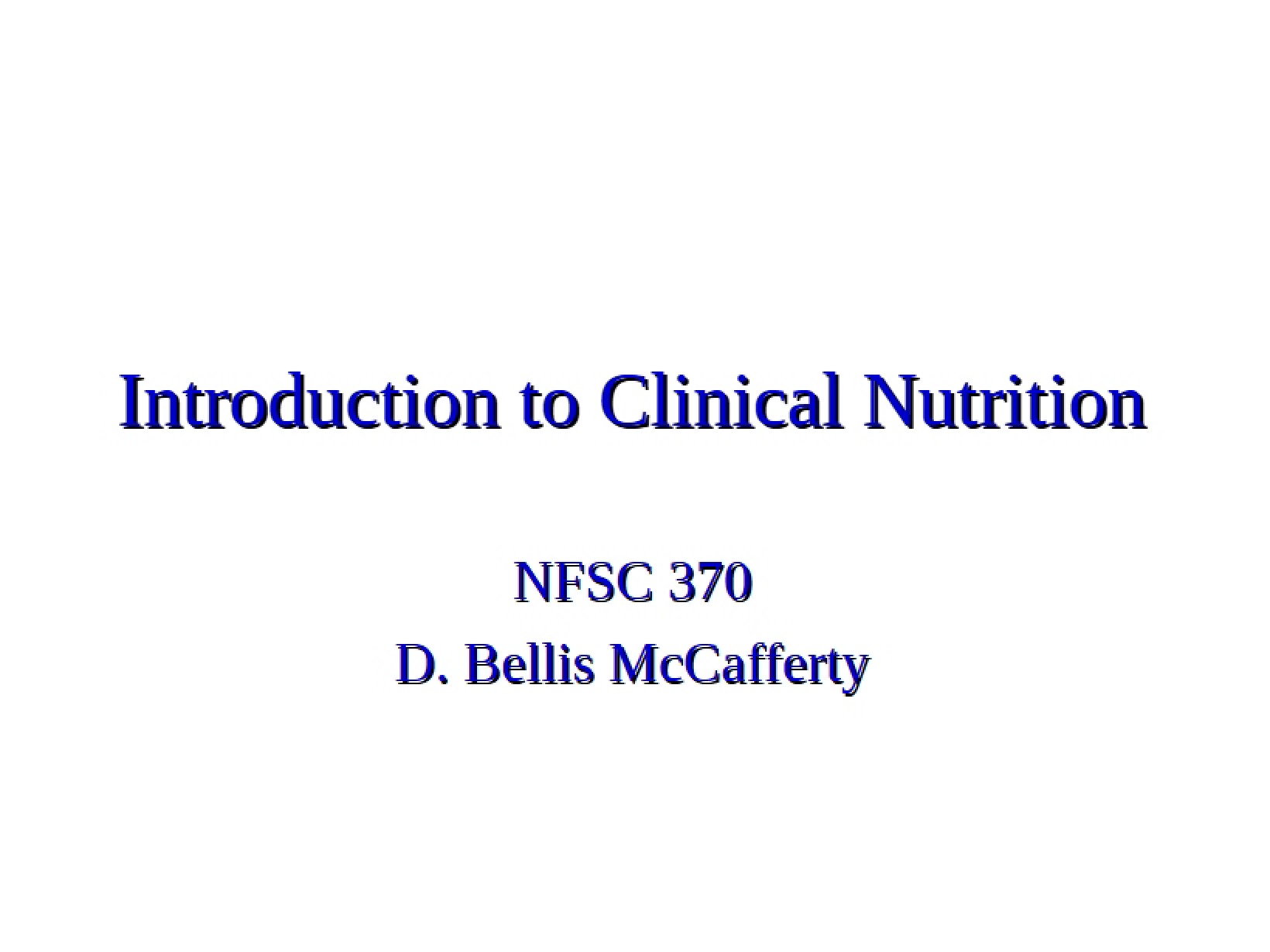 Clinical Nutrition Introduction