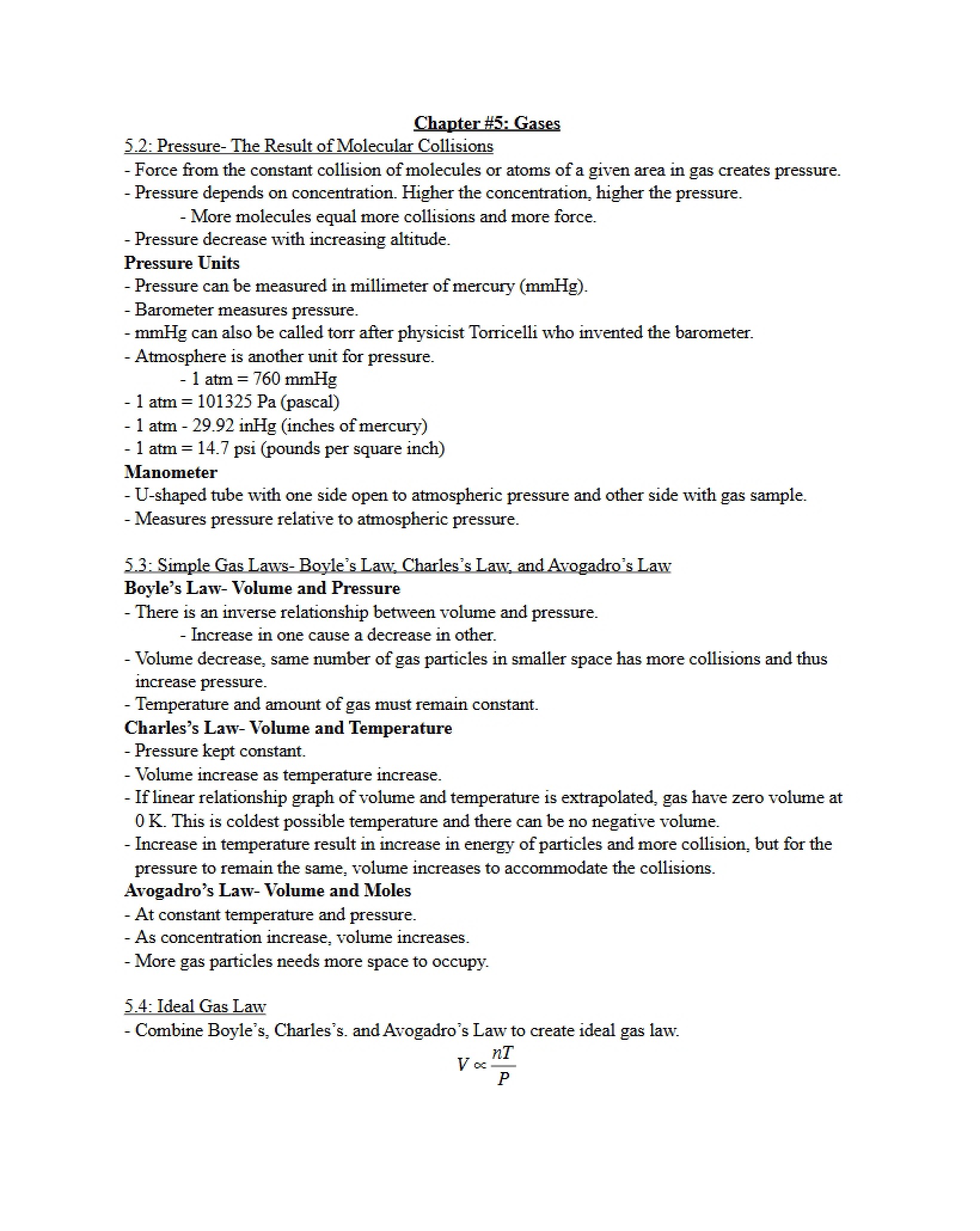 Chapter Five Gas Laws