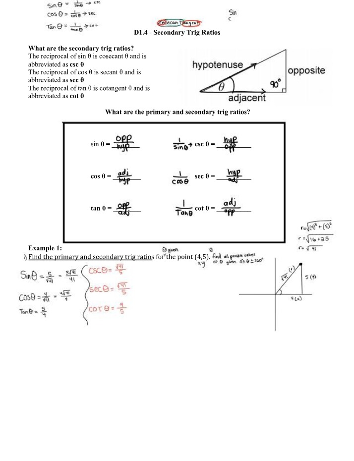Secondary Trig Ratios - Cosecant and Secant