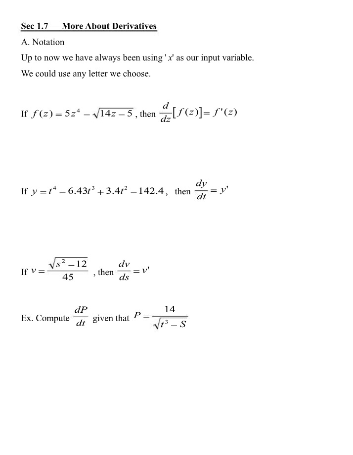 MTH 241 Lecture Notes Section 1.7