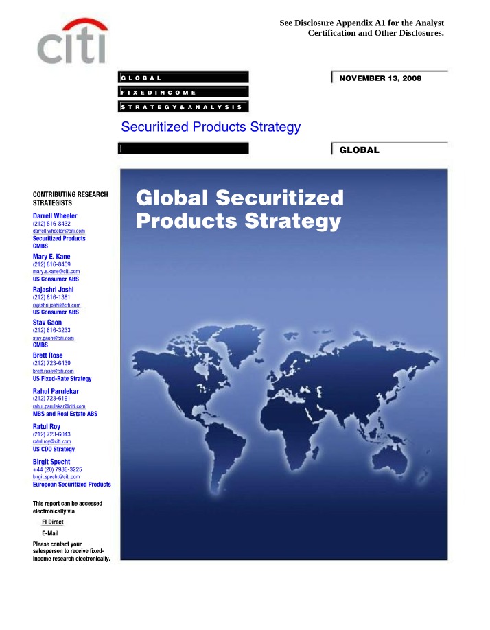 Global Securitized Products Strategy - Citi (Nov 2008)