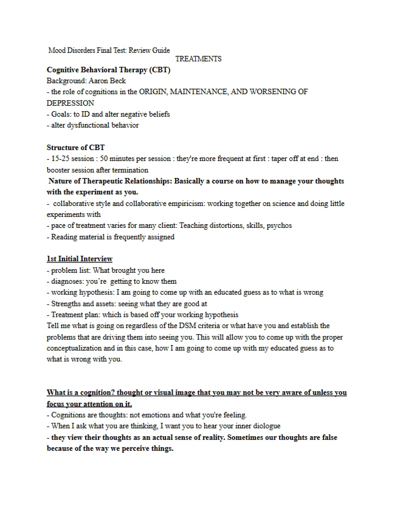 Review Guide Mood Disorders Final Test