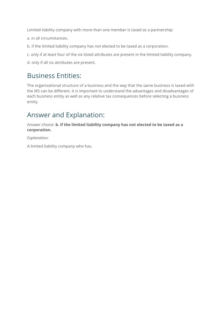 When is a Partnership Taxation of Limited Liability Companies