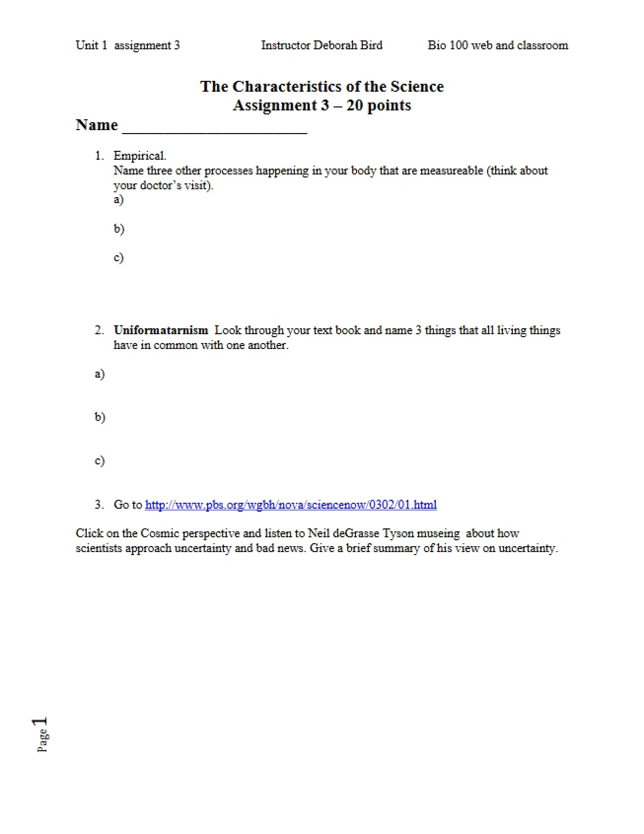 Third Assignment on the Characteristics of Science