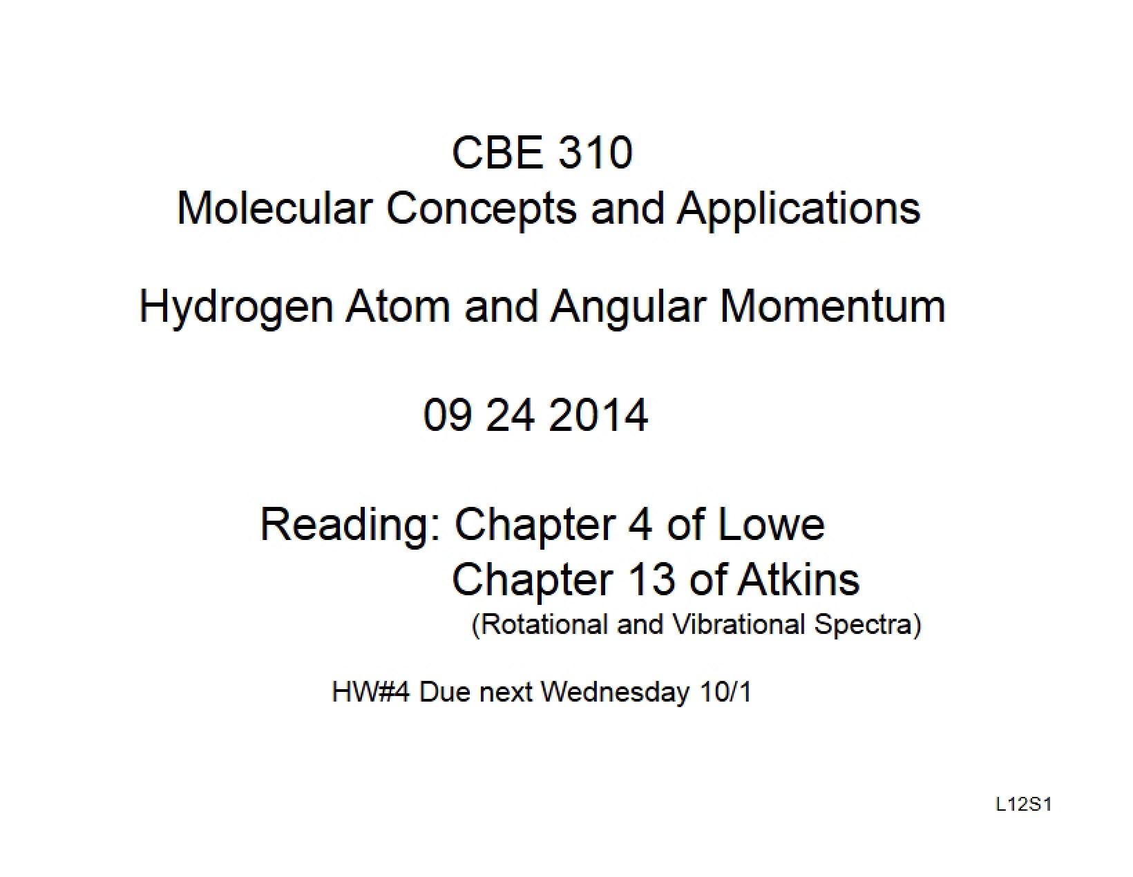 Angular Momentum and Hydrogen Atom