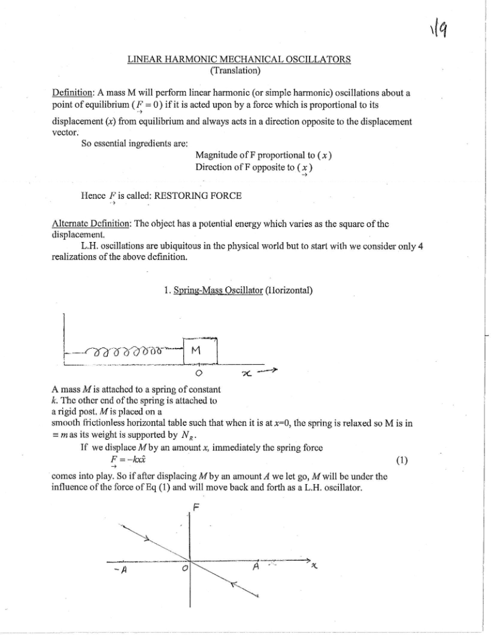 Mechanical Oscillators Linear Harmonic