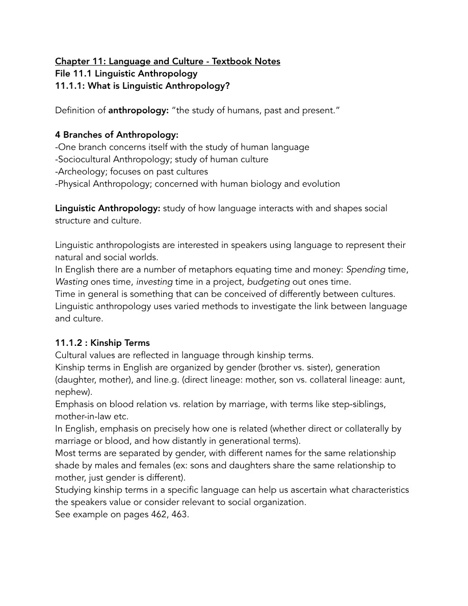 Textbook Notes on Language and Culture