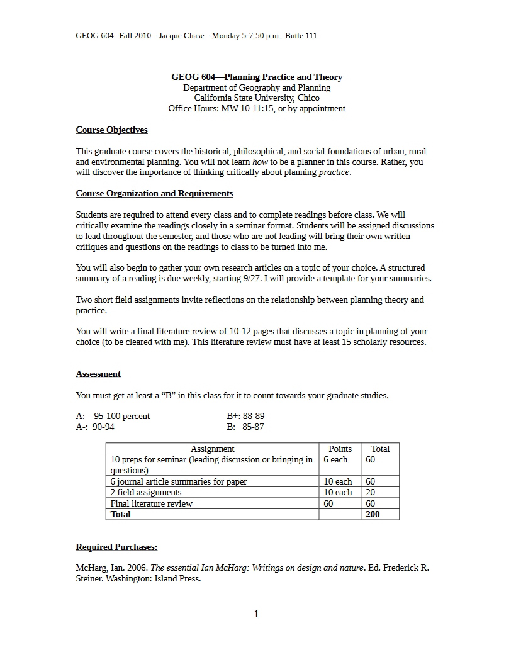 Syllabus Planning Practice and Theory