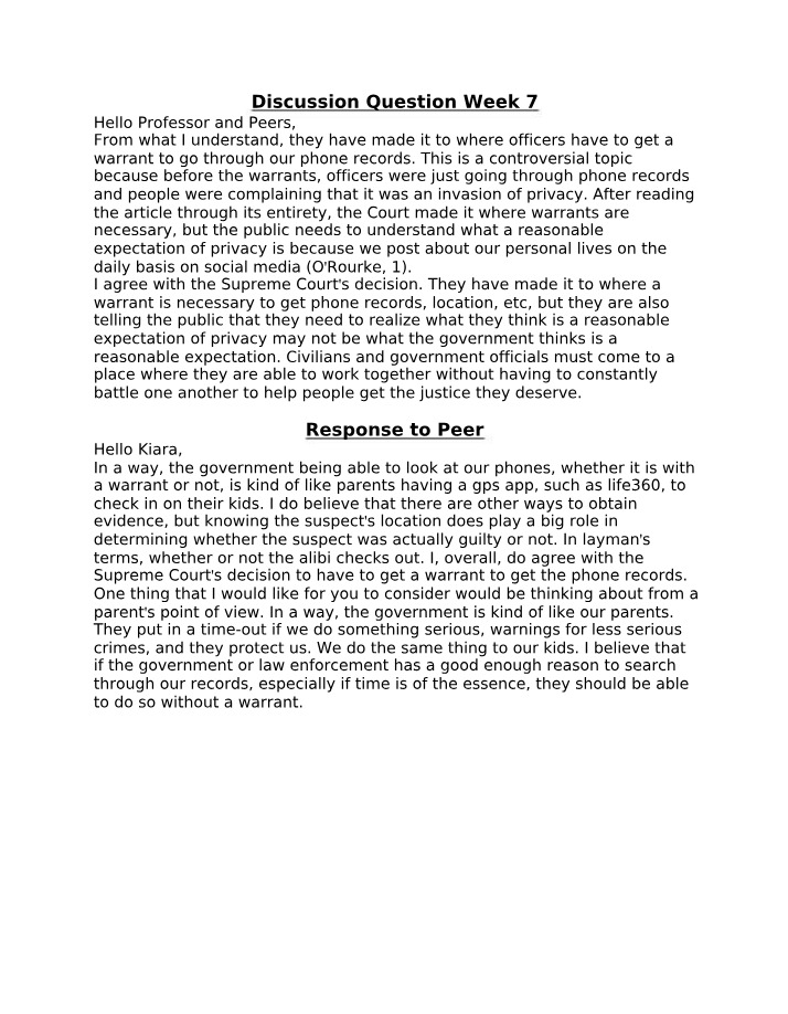 Week 7 Discussion - Privacy and Phone Warrants