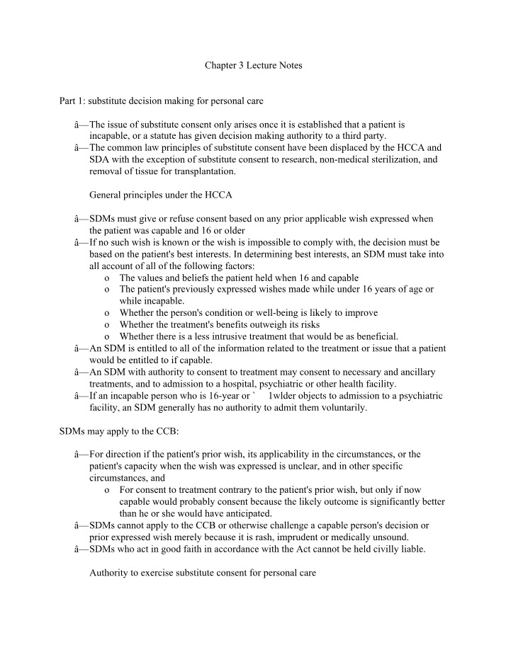 Substitute Decision Making for Personal Care