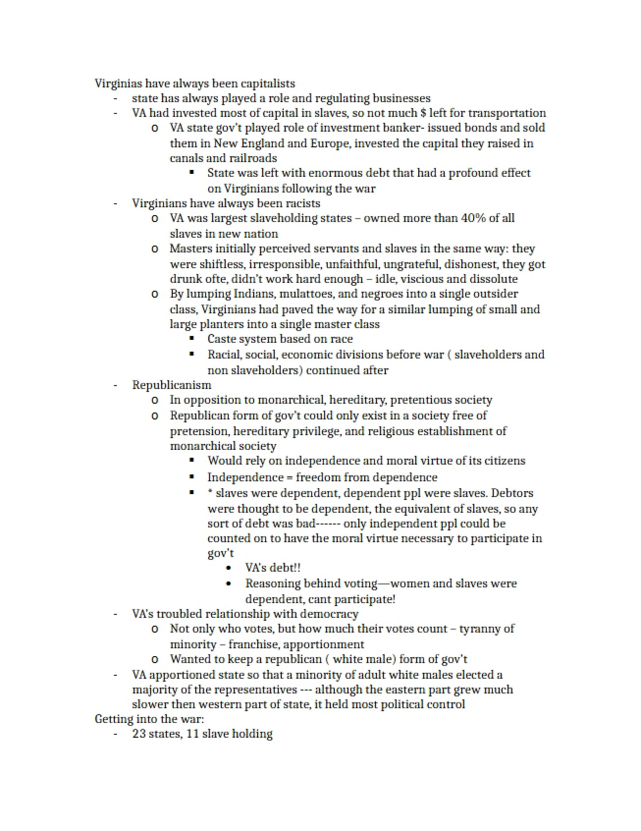 Notes for Virginia Midterm