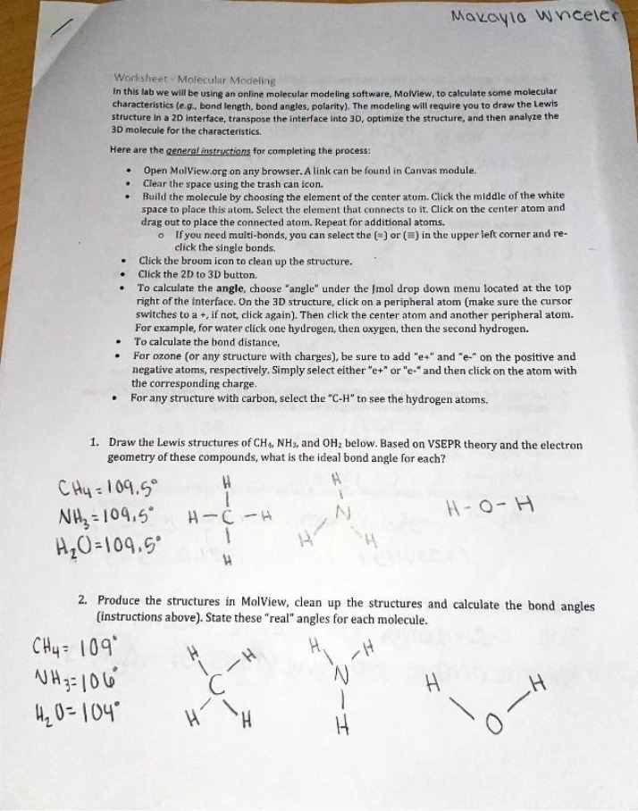 Worksheet - Molecular Modeling