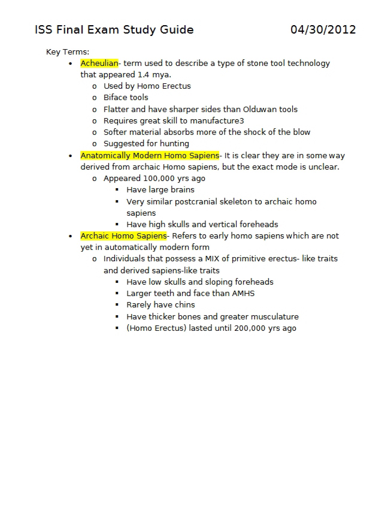 Study Guide for Final Exam