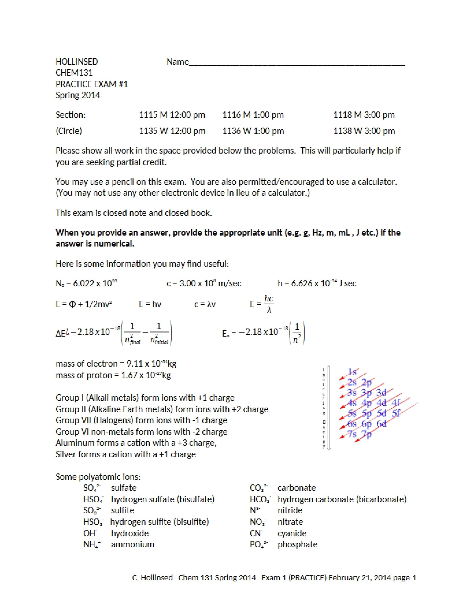 Initial Chemistry Mock Examination