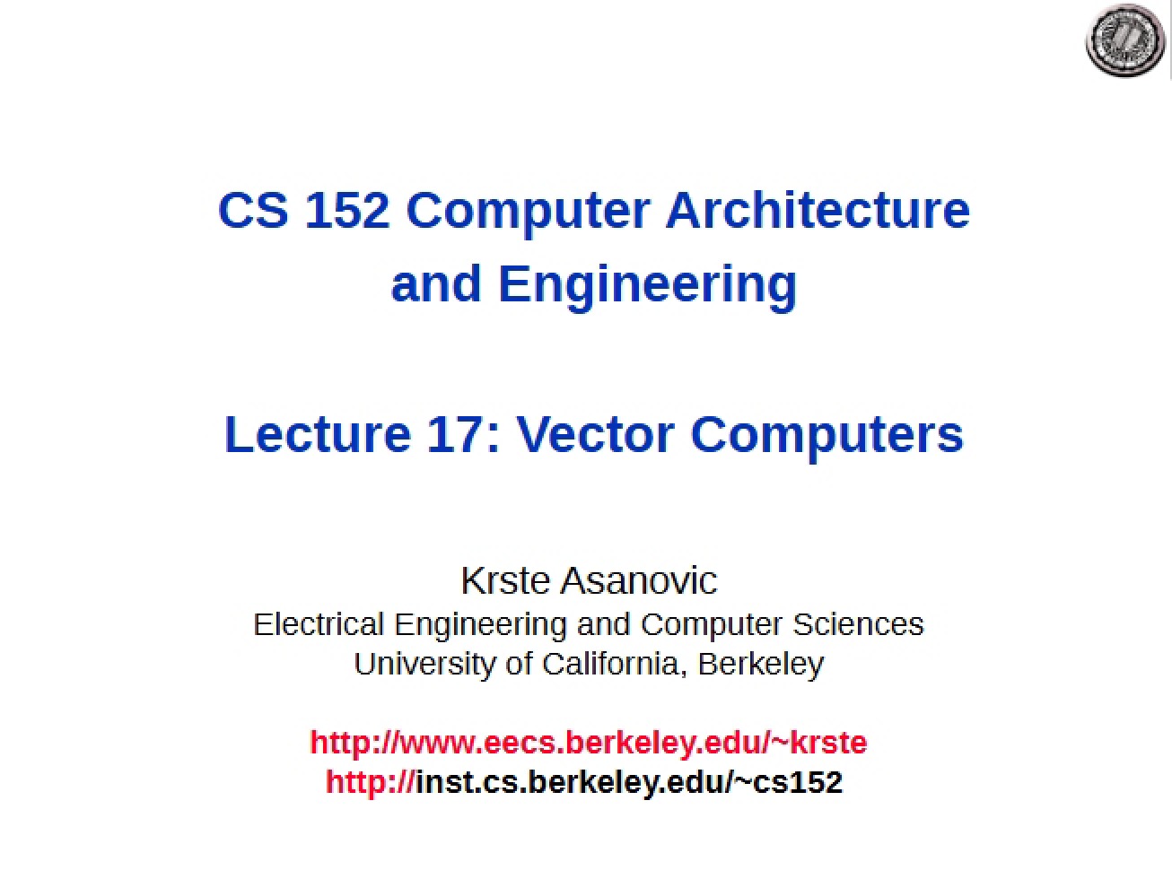 Lecture 17 Vector Computers