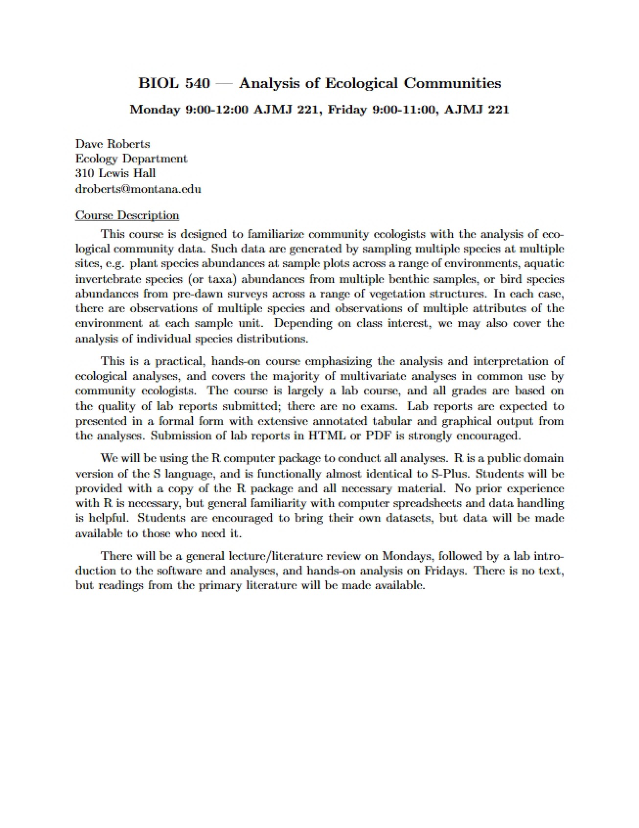 Syllabus for BIOL 540