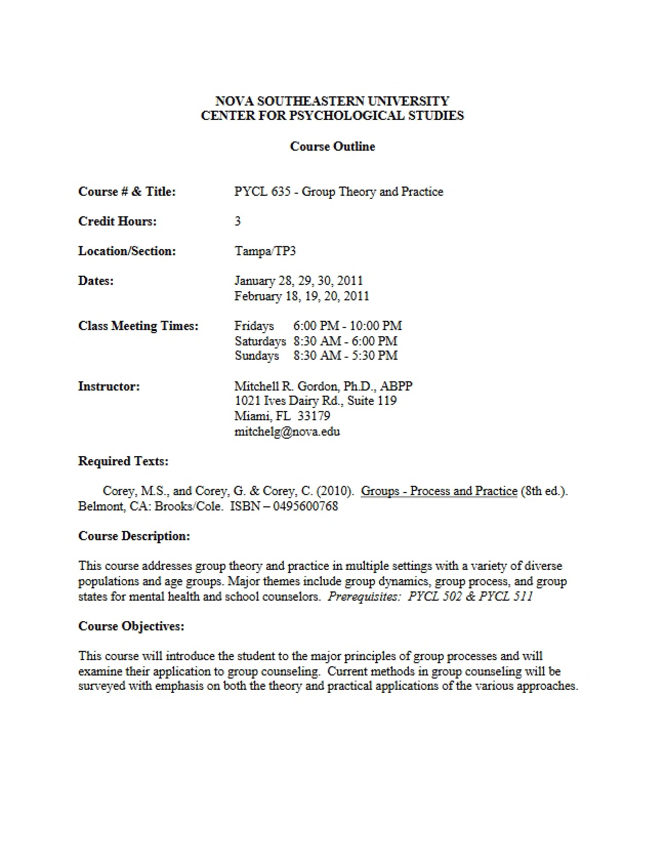 Practice of Group Counseling Syllabus