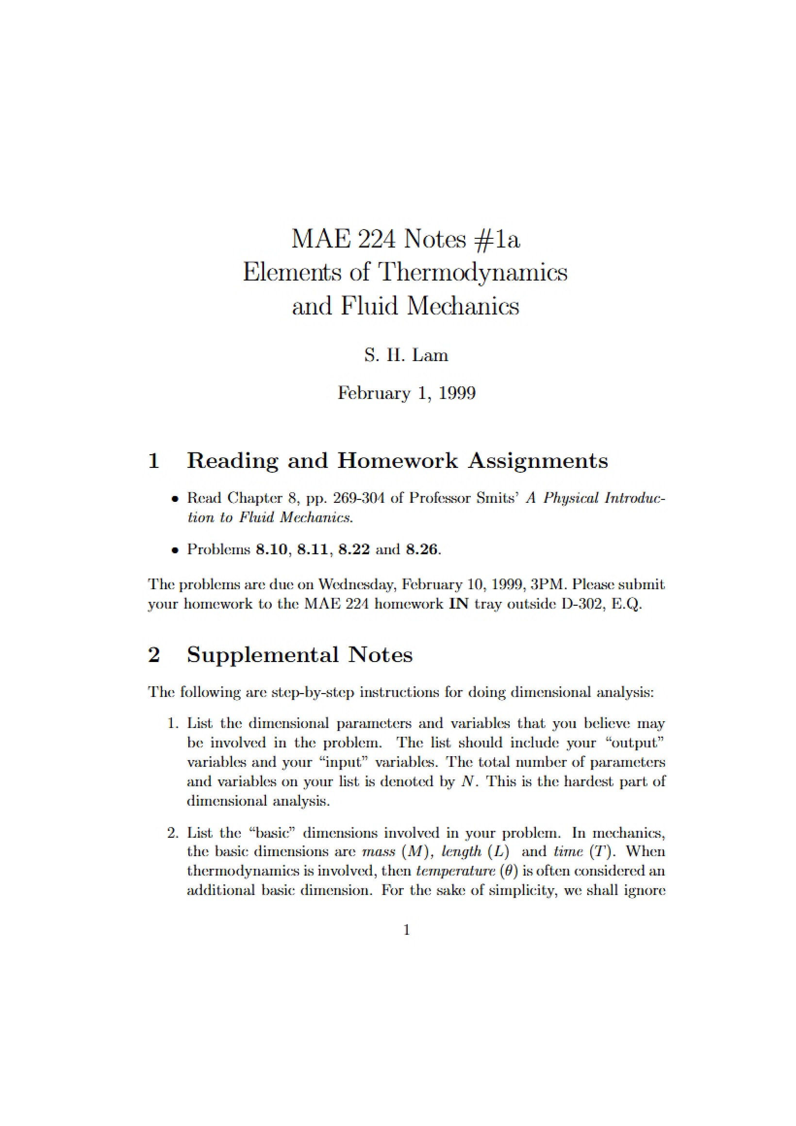Homework and Reading Assignments