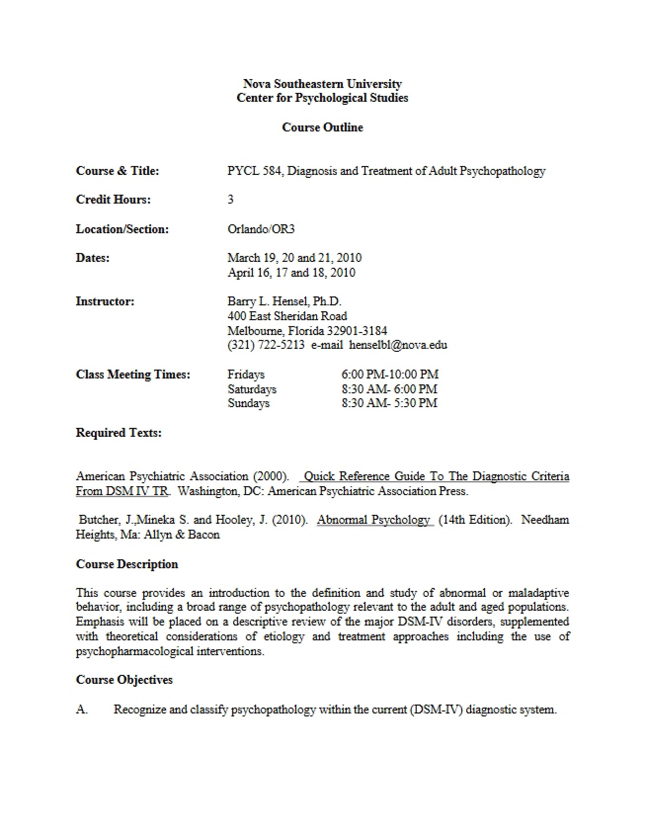 Syllabus Adult Psychopathology