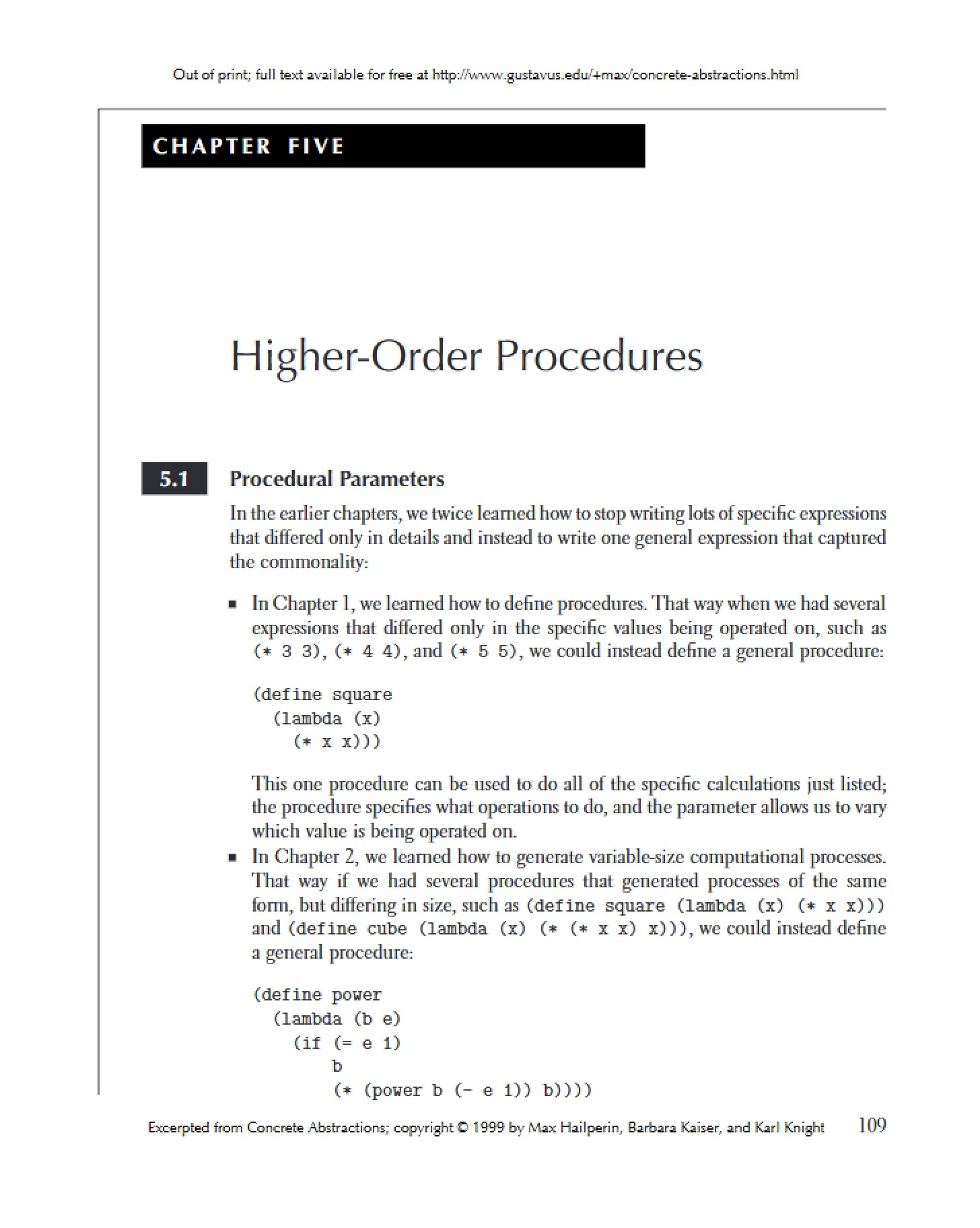 Procedures of Higher Order