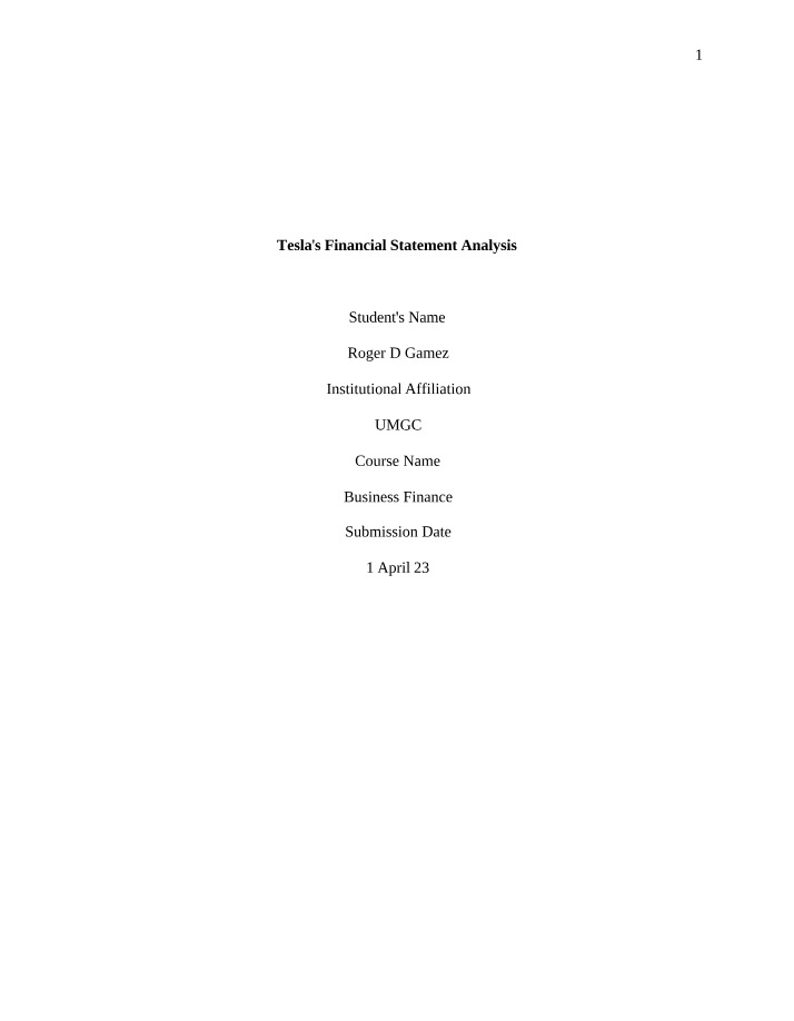 Tesla Financial Statement Analysis