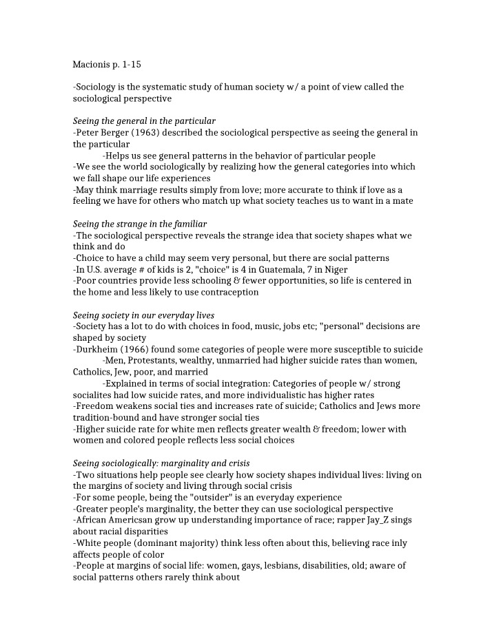 Chapters 1 and 2 - Sociology 201