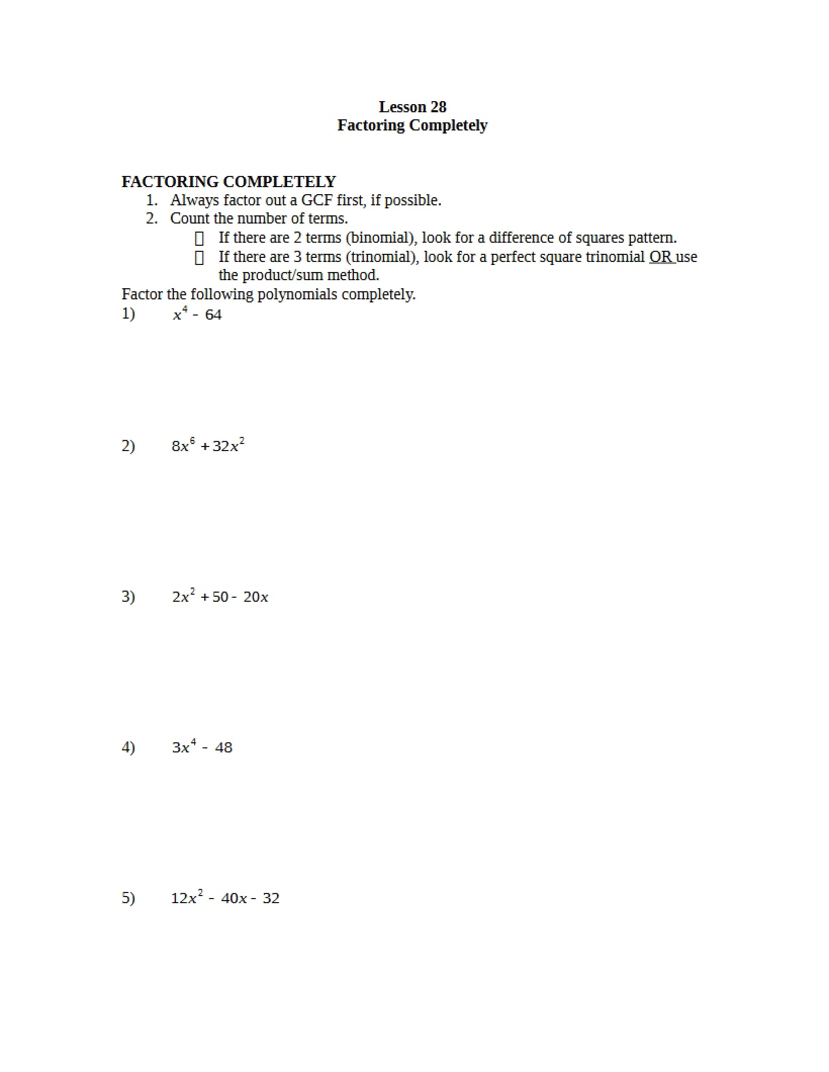 Guide to Factoring Completely