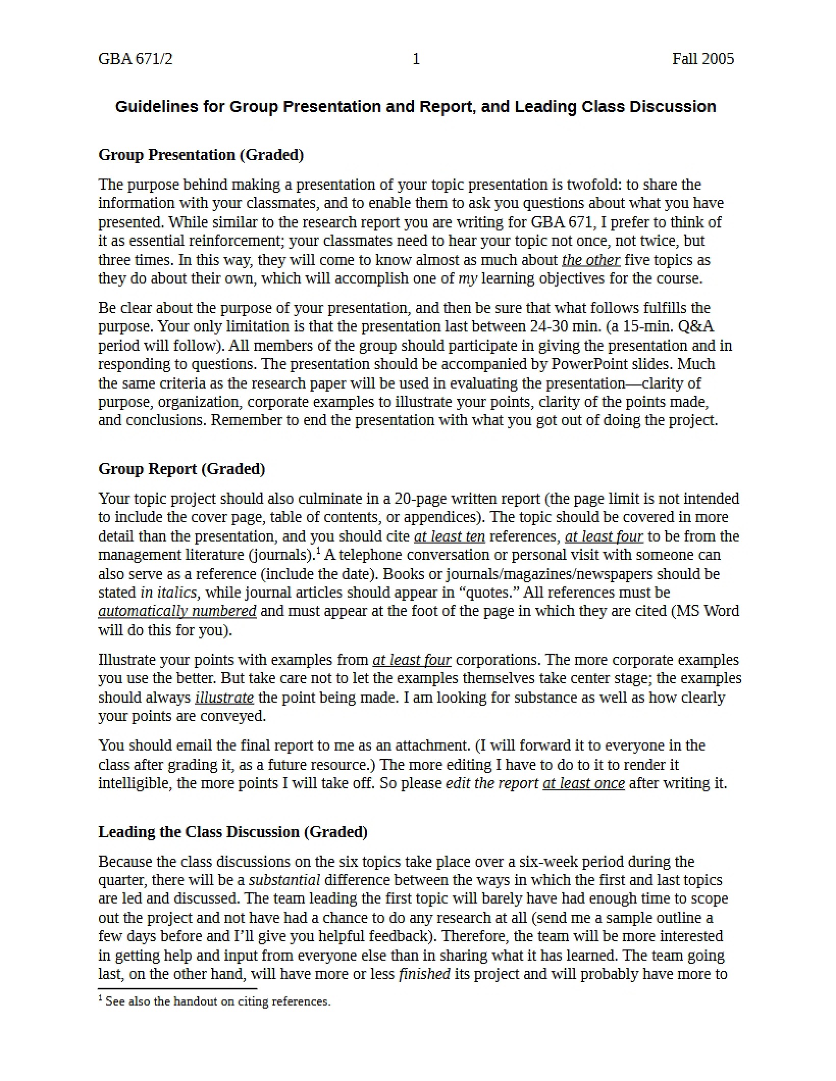 Class Discussion, Group Report, and Presentation Guidelines