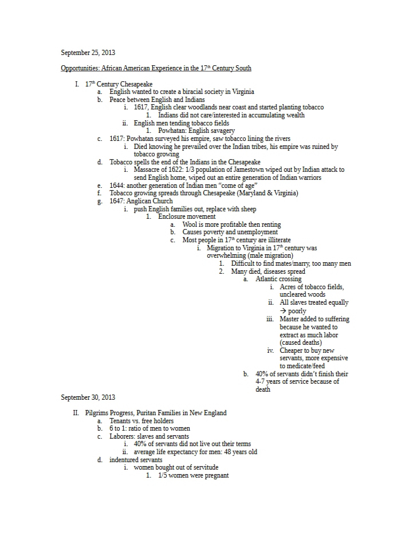 Notes for September 25th and 30th