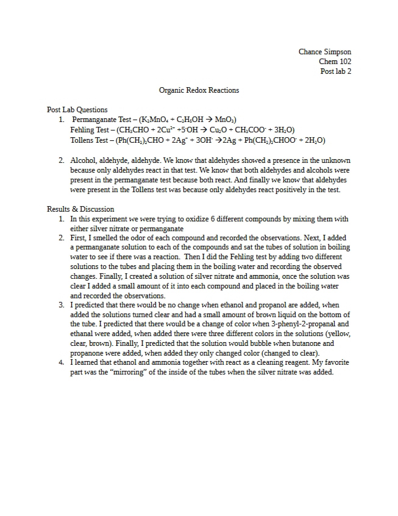 Reduction-Oxidation in Organic Chemistry