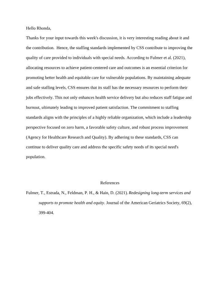 Response to Rhonda