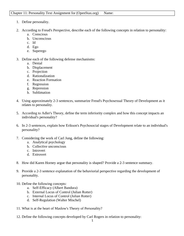 Personality Text Assignment - Chapter 11