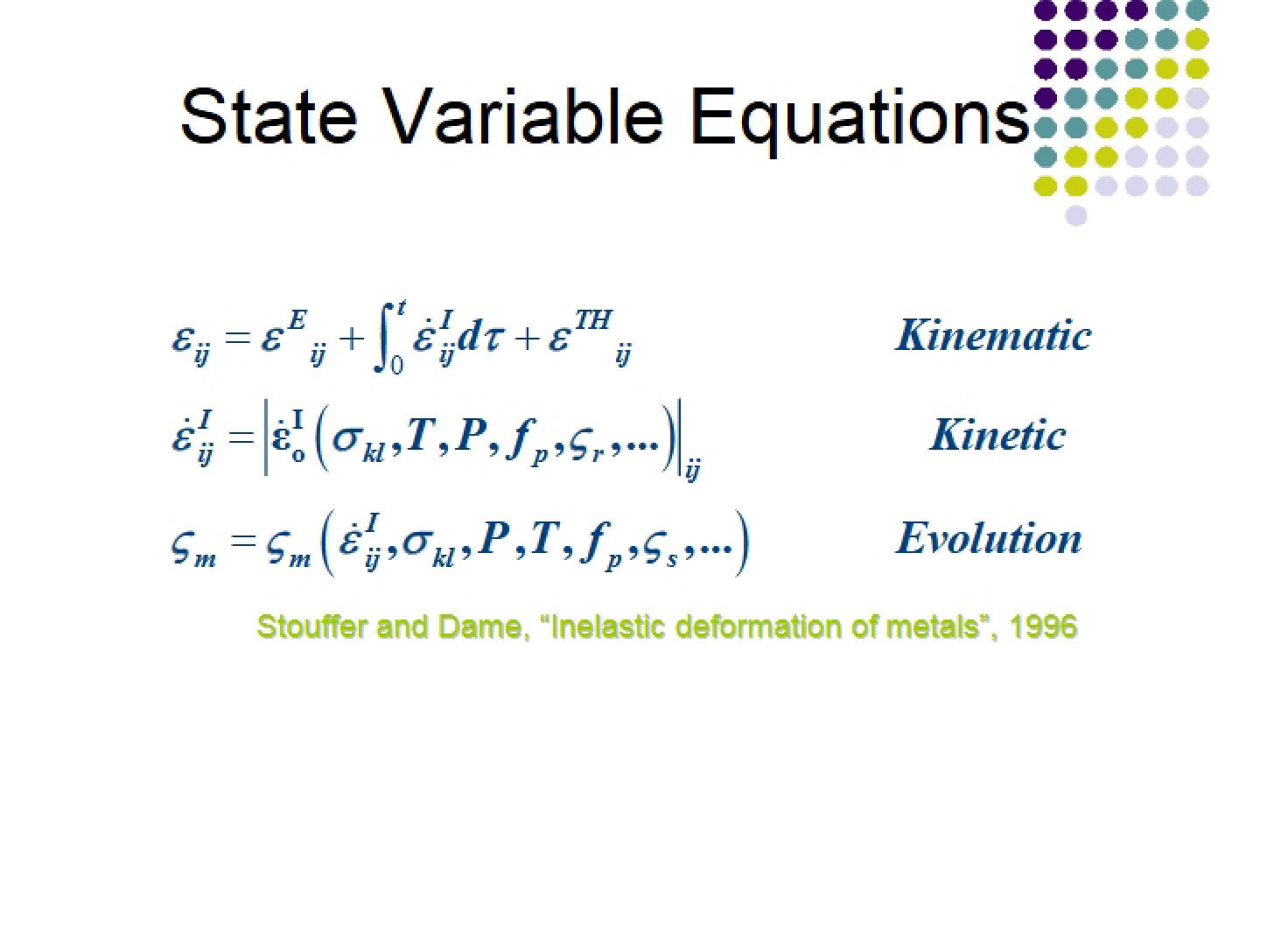 Equations for State Variables