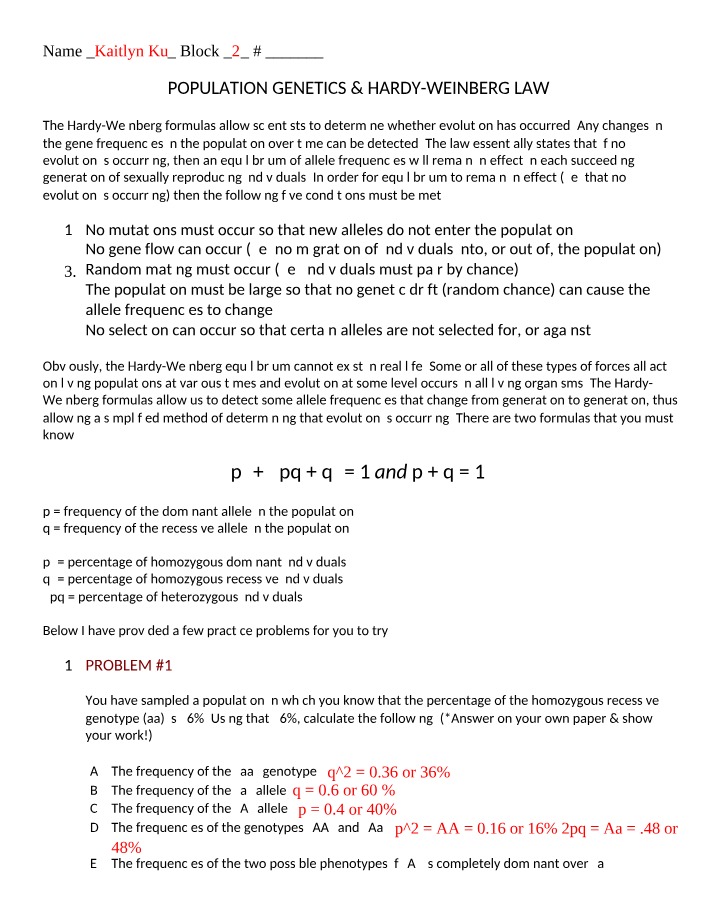 Hardy-Weinberg Law and Population Genetics Problems